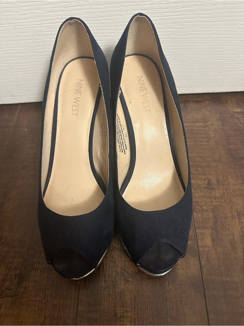 Nine West Navy Suede Peep-Toe Heels